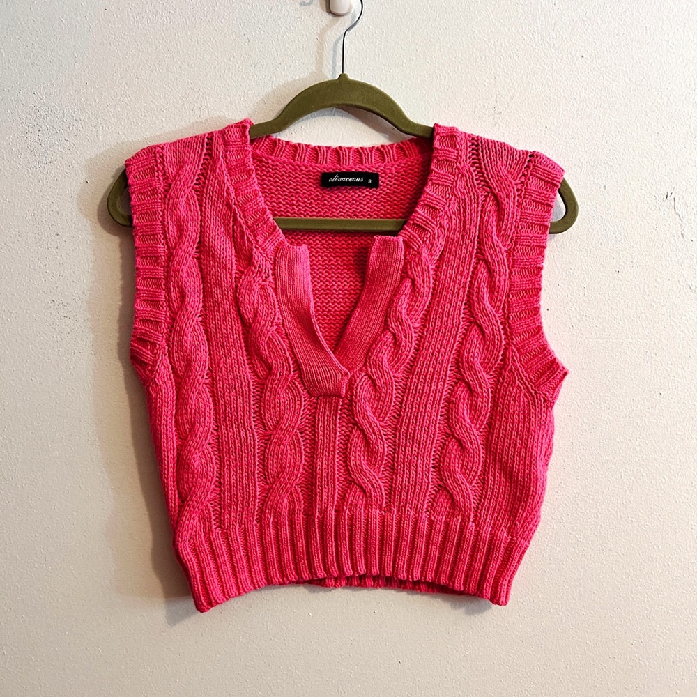 Olivaceous Hot Pink Cable Knit Crop Sweater Vest